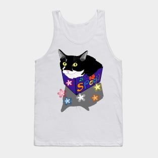 Cute Tuxedo cat sits and fits in a box  Copyright TeAnne Tank Top